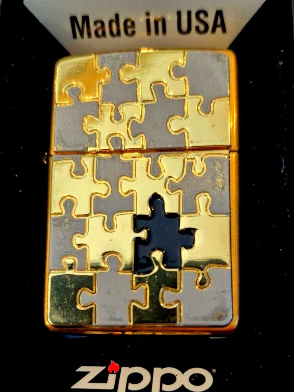 Rare 2017 Solid Polished Brass Jigsaw Puzzle Emblem Pipe Zippo Lighter
